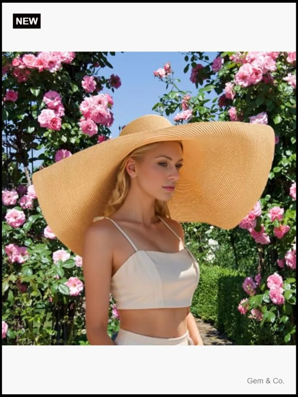 Oversized Straw Sun Hat Floppy Wide Brim UV Protection Foldable Beach Hat